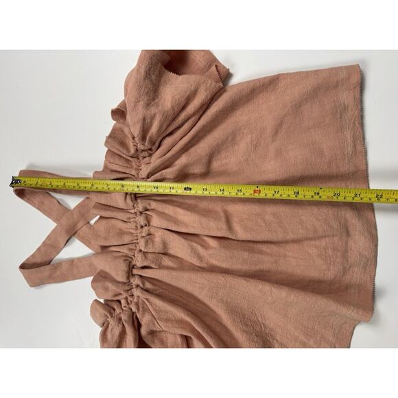 Anthropologie Saylor Flowy Crop Top 100% Linen Peasant Blouse In Clay - Picture 5 of 9